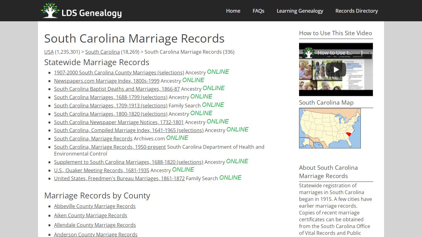 South Carolina Marriage Records - LDS Genealogy