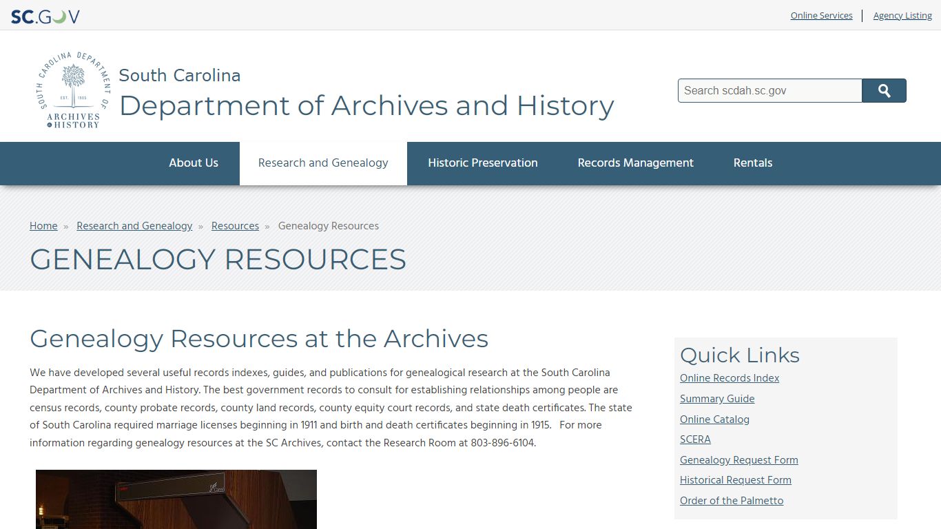 Genealogy Resources - South Carolina