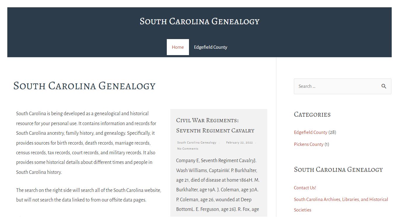 South Carolina Genealogy — South Carolina Genealogy
